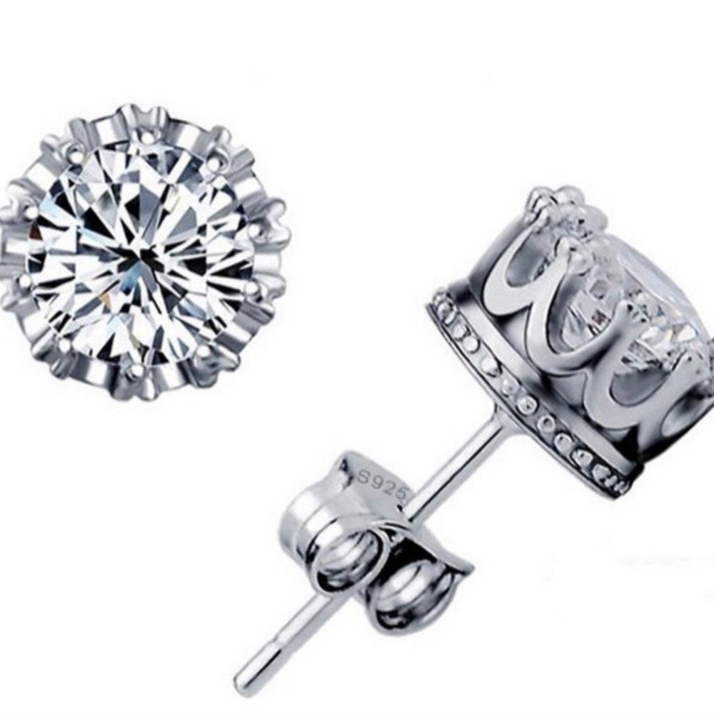 NEW 4 TCW Solitaire Diamond 925 Silver Crown Studs - Picture 7 of 7